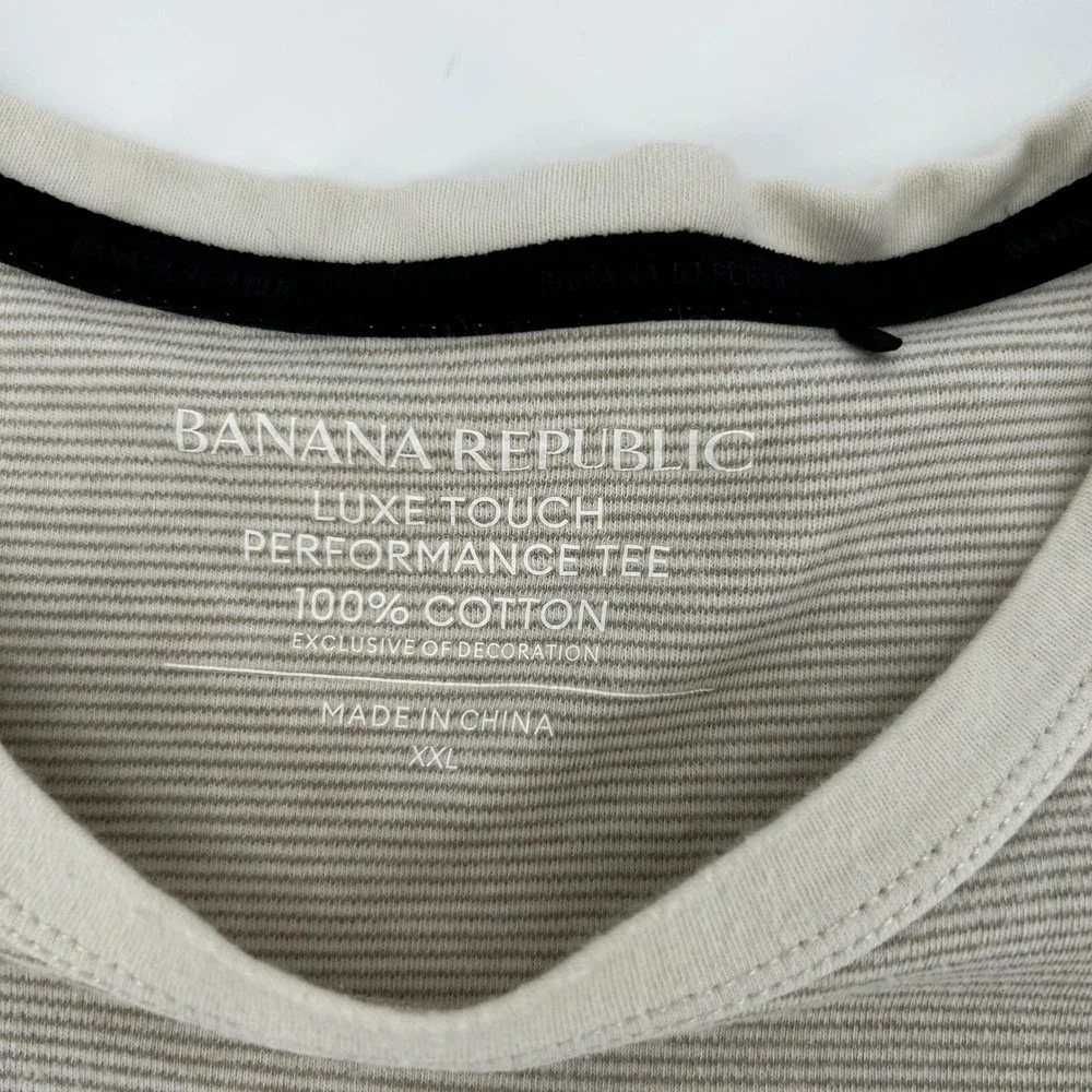 Banana Republic Luxe Touch Performance Tee Mens XXL Beige Striped Cotton Shirt
